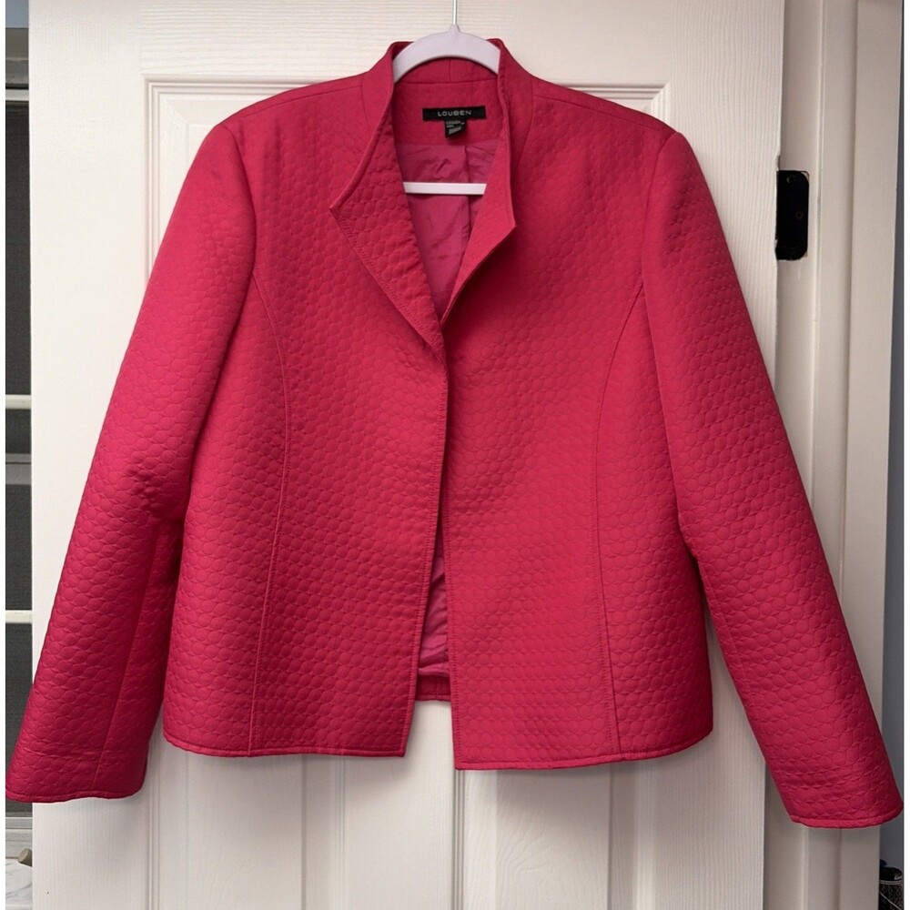Vintage Louben Hot Pink Open Front Blazer Jacket collared Size 14 Made in Canada